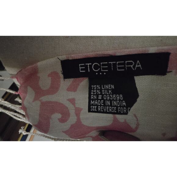 Etcetera Silk Linen Scarf Wrap Womans Pink & Ivory Floral 30" x 80" - Picture 6 of 6